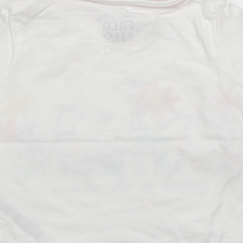 F&F Girls White Floral Cotton Basic T-Shirt Size 6-9 Months Round Neck