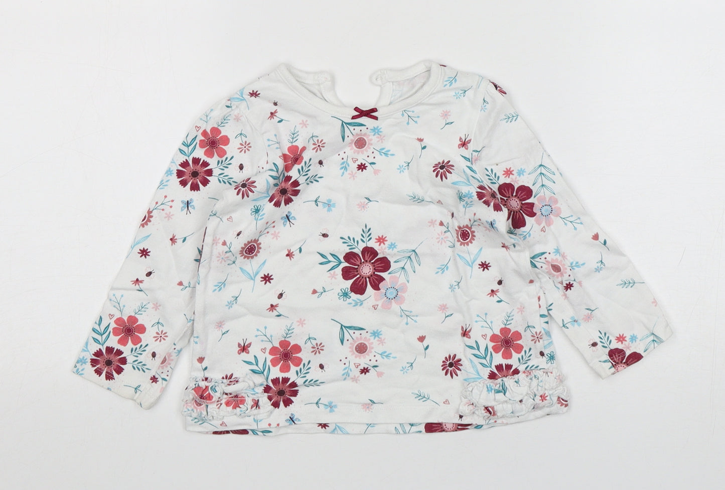 George Girls Multicoloured Floral Cotton Basic T-Shirt Size 12-18 Months Round Neck