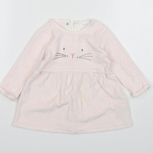 NEXT Girls Pink Striped Cotton A-Line  Size 6-9 Months  Round Neck