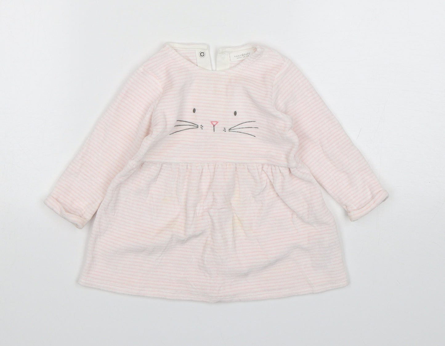 NEXT Girls Pink Striped Cotton A-Line  Size 6-9 Months  Round Neck
