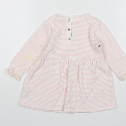 NEXT Girls Pink Striped Cotton A-Line  Size 6-9 Months  Round Neck