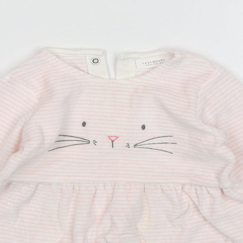 NEXT Girls Pink Striped Cotton A-Line  Size 6-9 Months  Round Neck