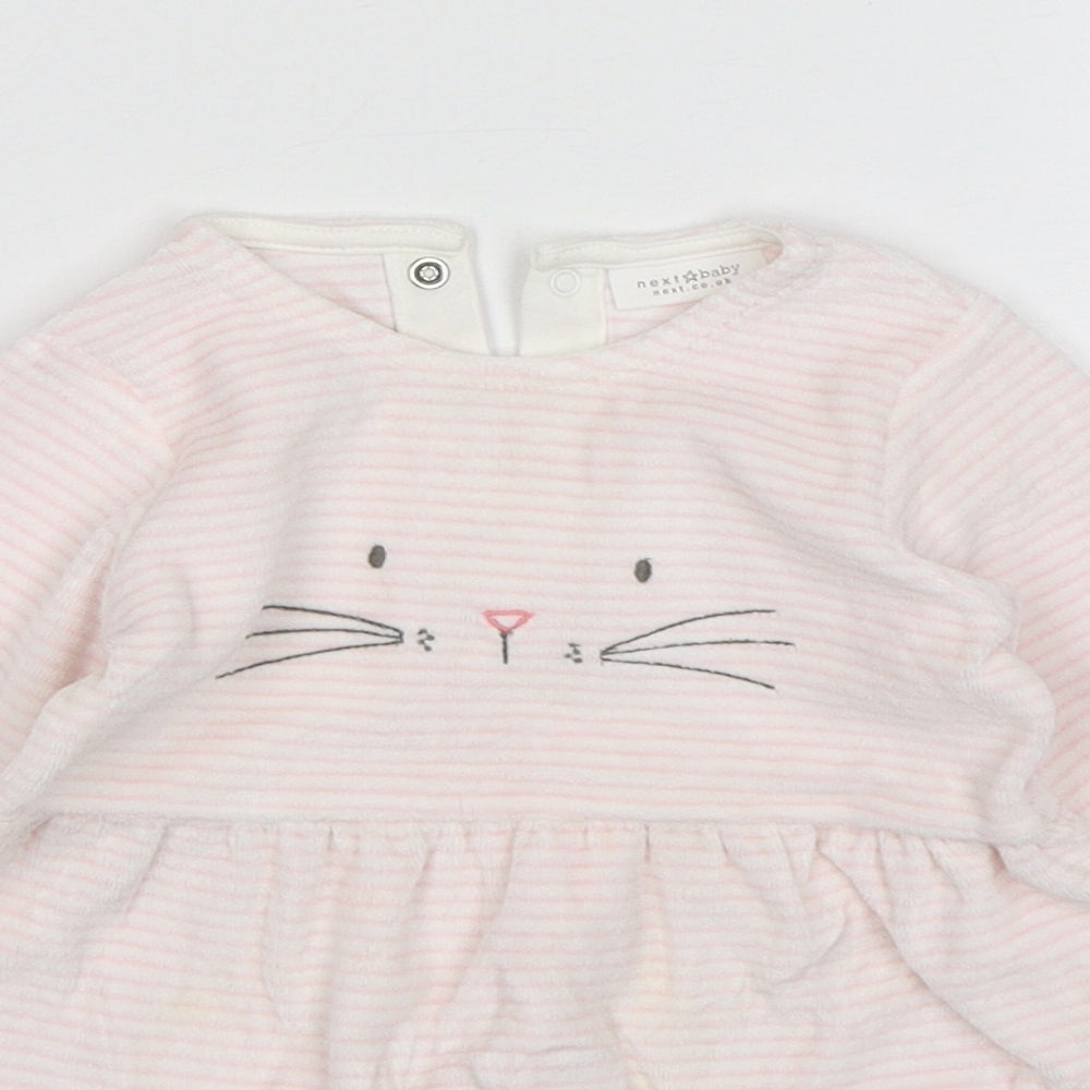 NEXT Girls Pink Striped Cotton A-Line  Size 6-9 Months  Round Neck