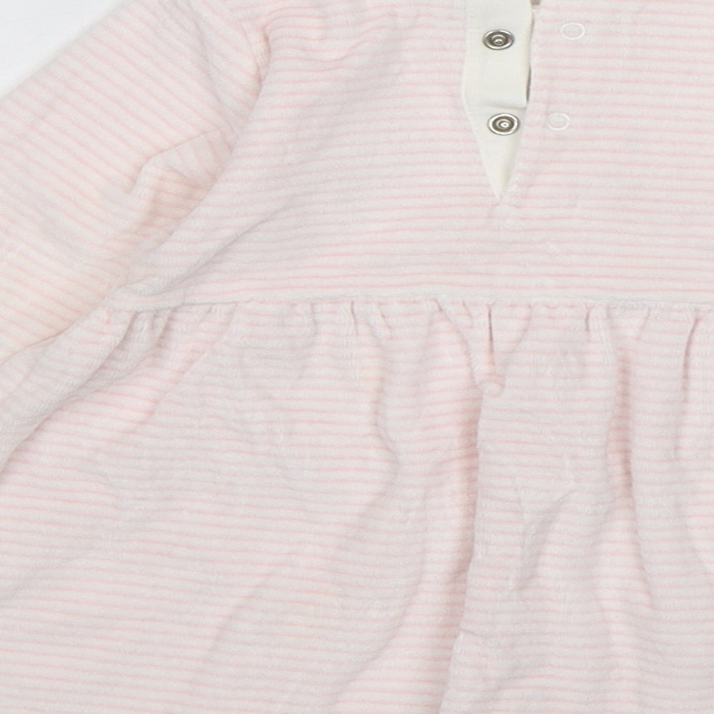 NEXT Girls Pink Striped Cotton A-Line  Size 6-9 Months  Round Neck