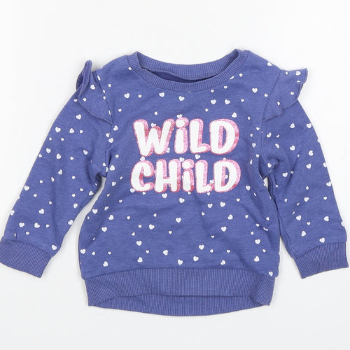 Dunnes Stores Girls Blue Spotted Cotton Pullover Jumper Size 6-9 Months