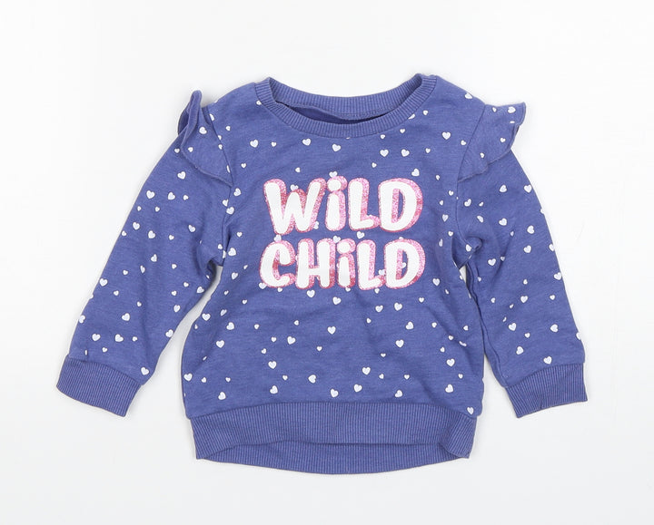 Dunnes Stores Girls Blue Spotted Cotton Pullover Jumper Size 6-9 Months