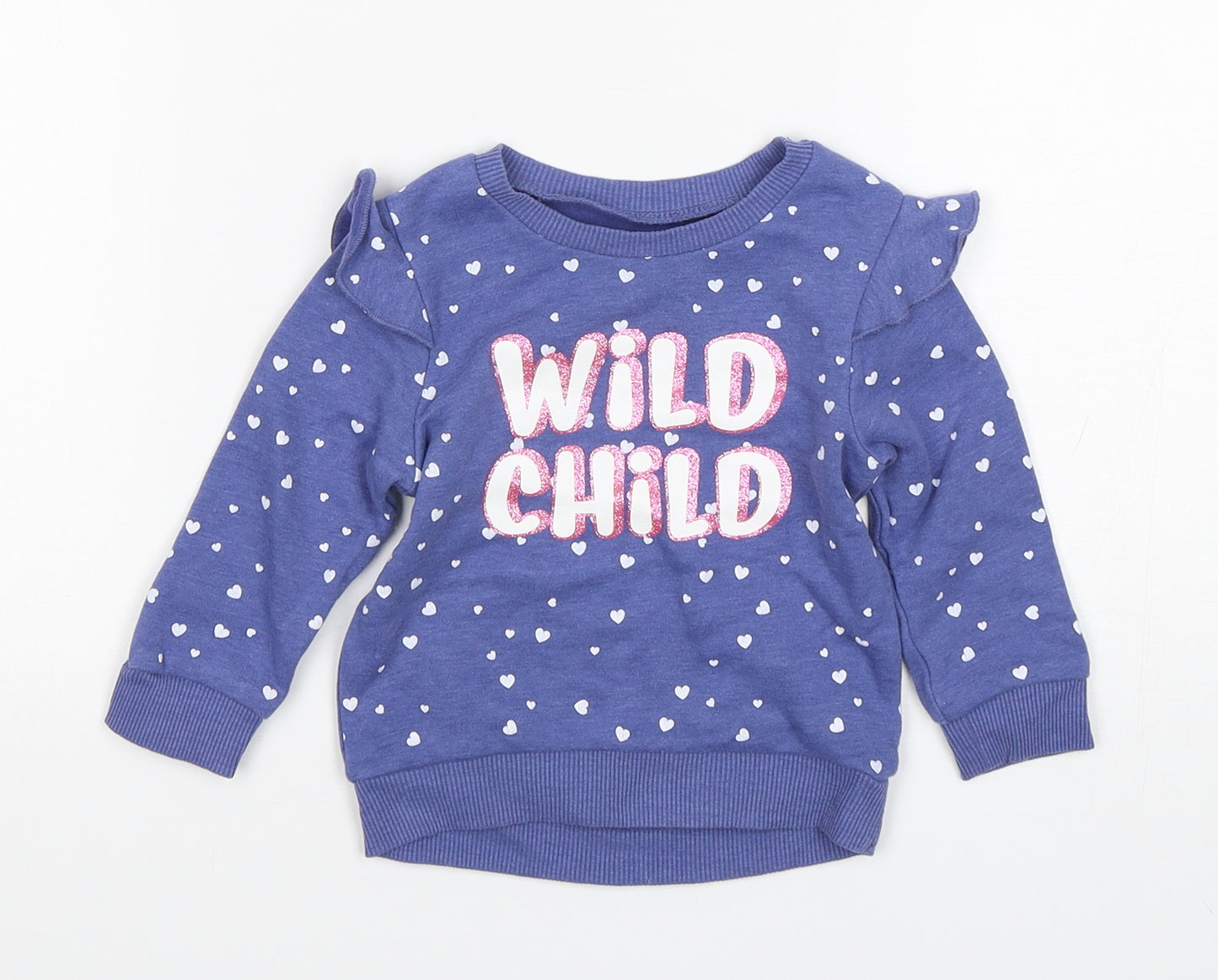 Dunnes Stores Girls Blue Spotted Cotton Pullover Jumper Size 6-9 Months