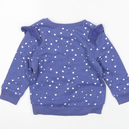 Dunnes Stores Girls Blue Spotted Cotton Pullover Jumper Size 6-9 Months