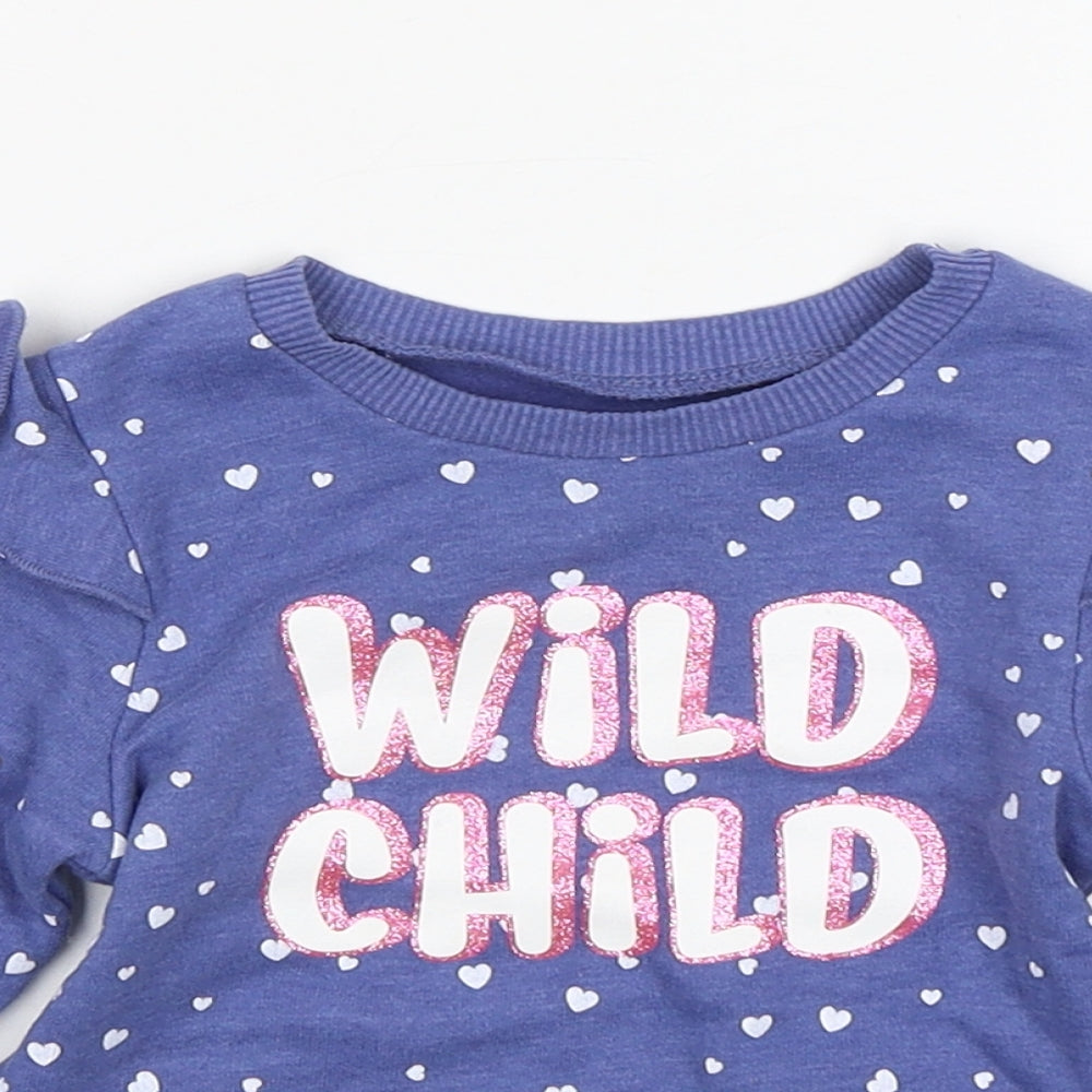 Dunnes Stores Girls Blue Spotted Cotton Pullover Jumper Size 6-9 Months
