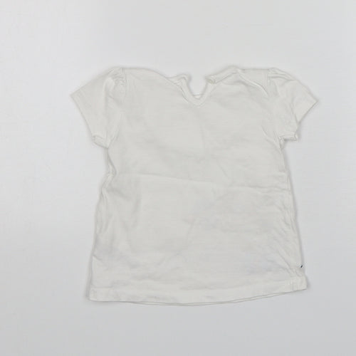 M&Co Girls White Floral Cotton Basic T-Shirt Size 6-9 Months Round Neck