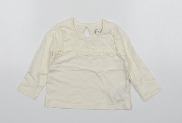 Primark Girls Beige  Cotton Basic T-Shirt Size 9-12 Months Round Neck