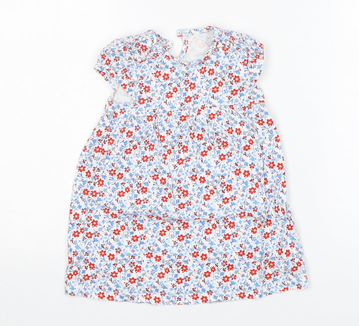 George Girls Multicoloured Floral Cotton A-Line Size 9-12 Months Round Neck