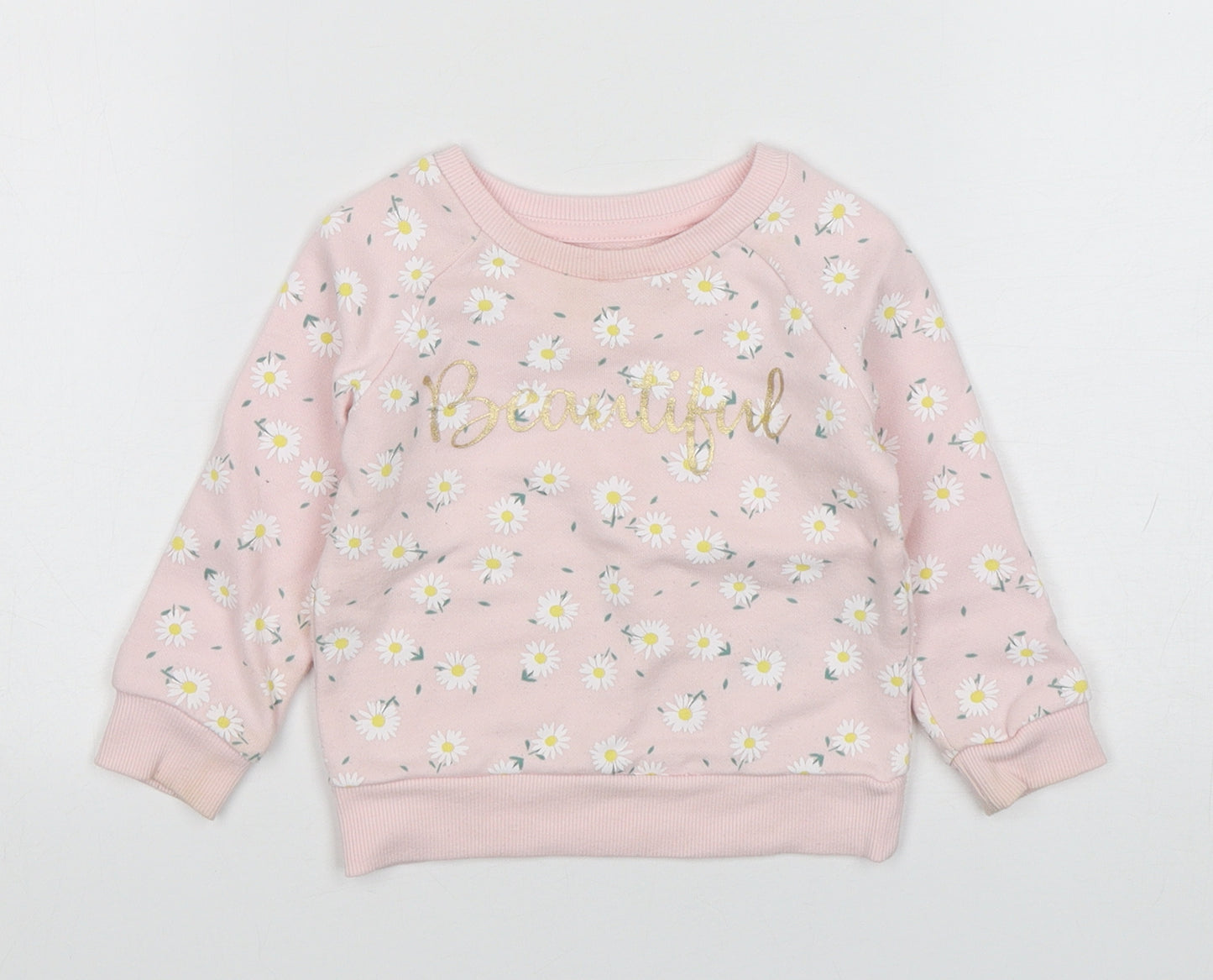 Primark Girls Pink Floral Cotton Pullover Jumper Size 9-12 Months