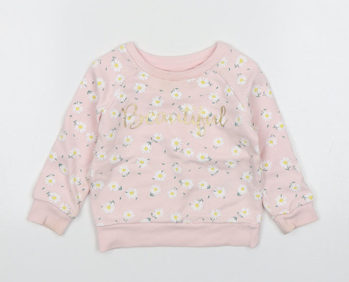 Primark Girls Pink Floral Cotton Pullover Jumper Size 9-12 Months