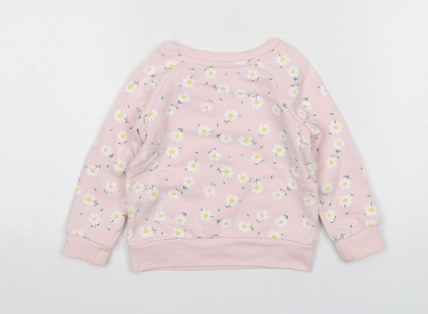 Primark Girls Pink Floral Cotton Pullover Jumper Size 9-12 Months