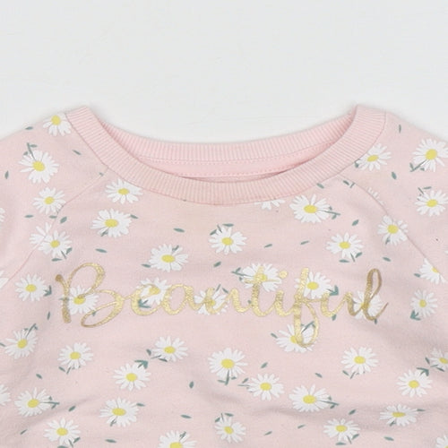 Primark Girls Pink Floral Cotton Pullover Jumper Size 9-12 Months