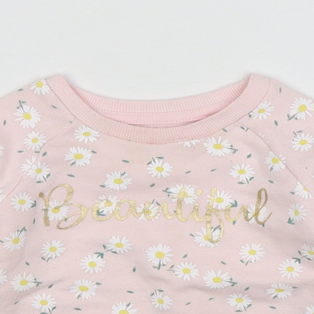 Primark Girls Pink Floral Cotton Pullover Jumper Size 9-12 Months