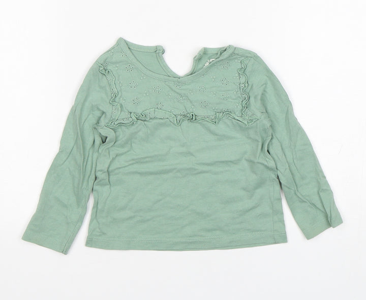 Primark Girls Green  Cotton Basic T-Shirt Size 9-12 Months Round Neck