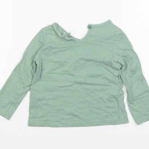 Primark Girls Green  Cotton Basic T-Shirt Size 9-12 Months Round Neck