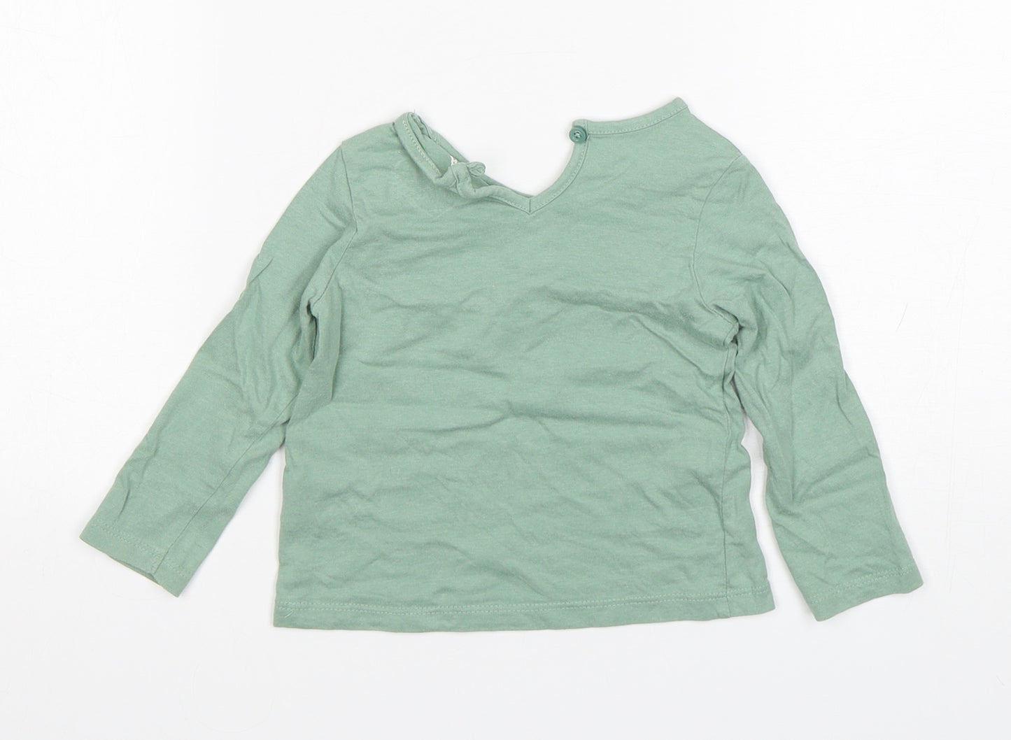 Primark Girls Green  Cotton Basic T-Shirt Size 9-12 Months Round Neck