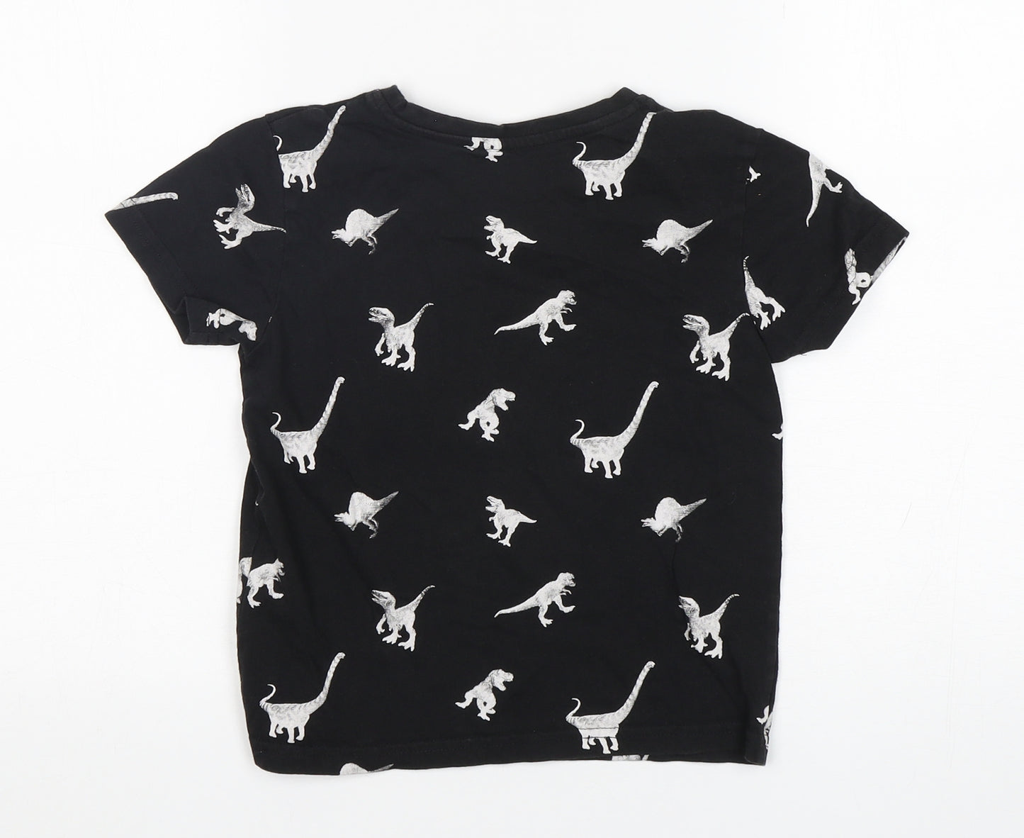 Primark Boys Black  Cotton Basic T-Shirt Size 6-7 Years Round Neck  - Dinosaur Print