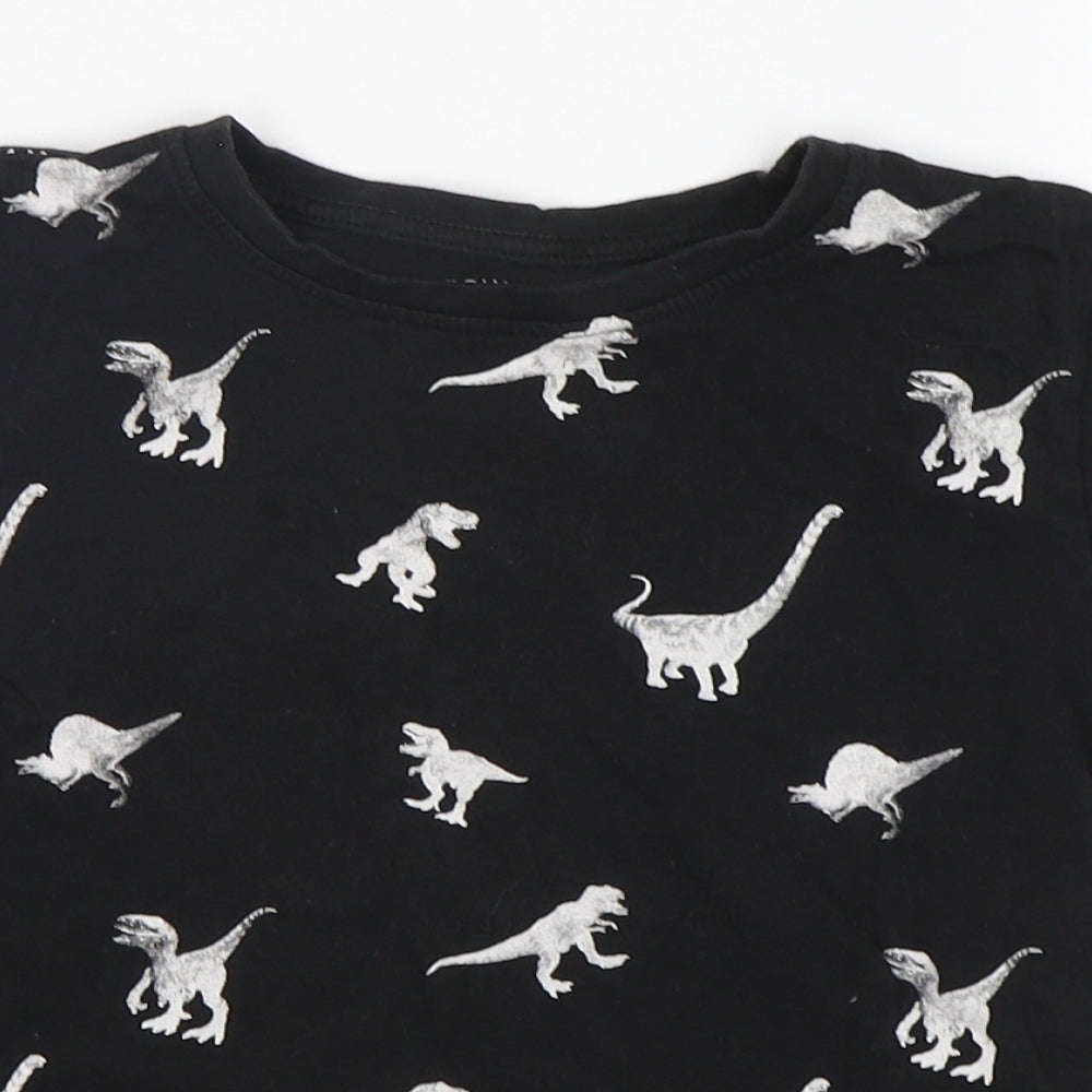 Primark Boys Black  Cotton Basic T-Shirt Size 6-7 Years Round Neck  - Dinosaur Print
