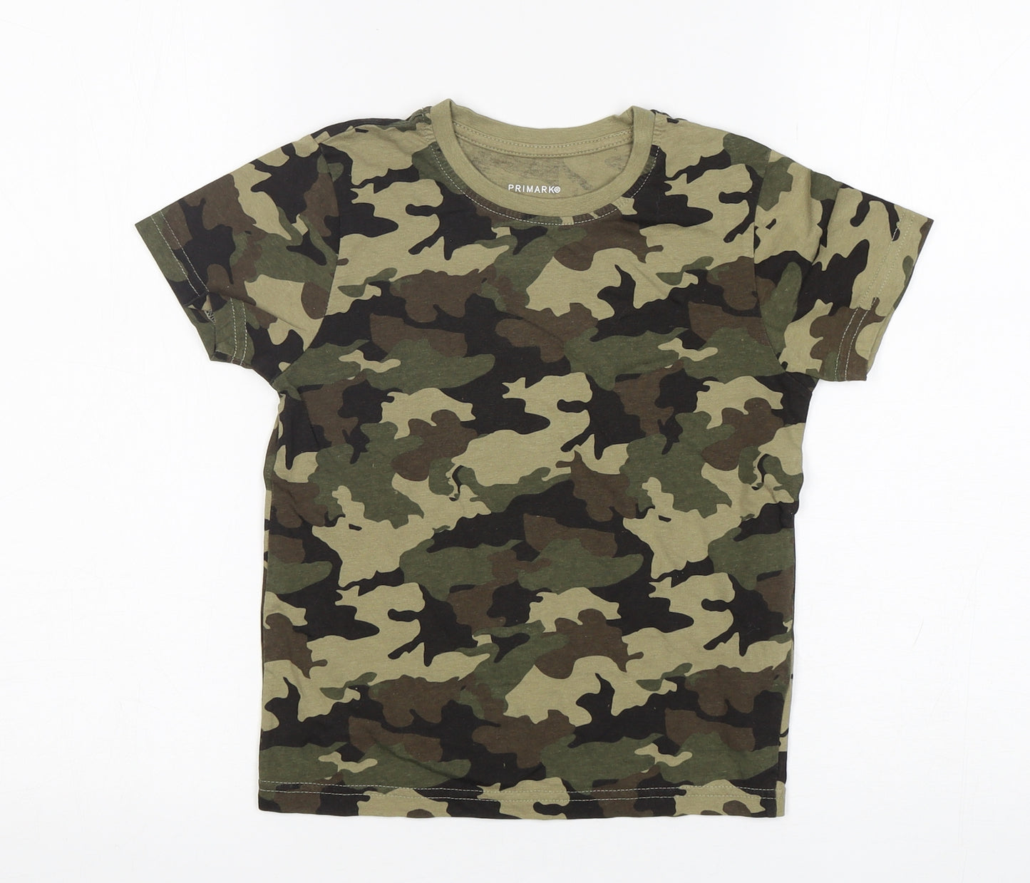 Primark Boys Green Camouflage Cotton Basic T-Shirt Size 6-7 Years Round Neck