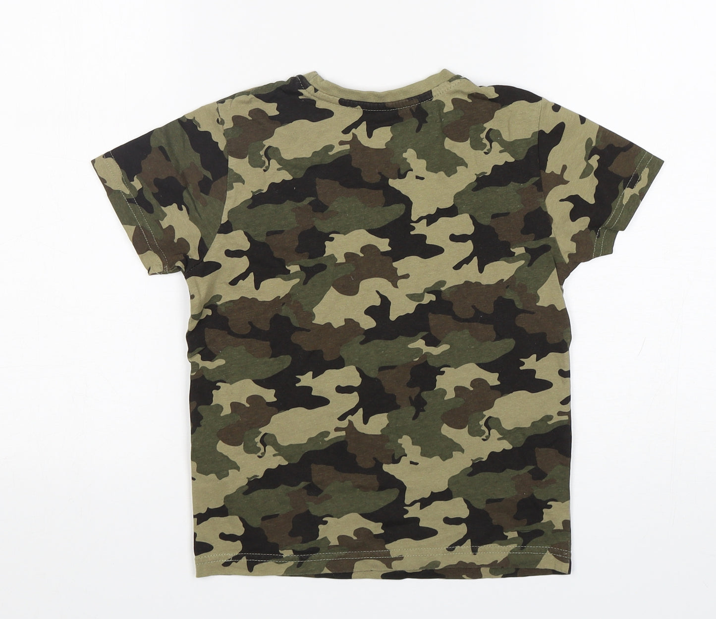 Primark Boys Green Camouflage Cotton Basic T-Shirt Size 6-7 Years Round Neck