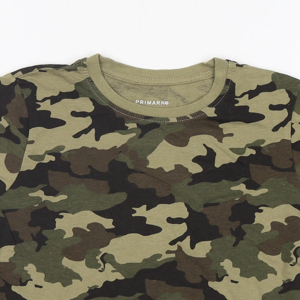 Primark Boys Green Camouflage Cotton Basic T-Shirt Size 6-7 Years Round Neck