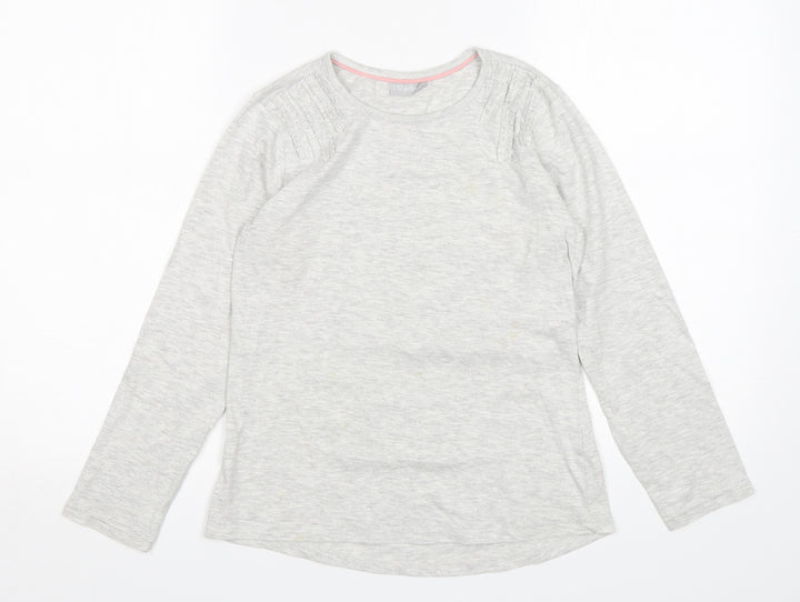 Matalan Girls Grey Cotton Basic T-Shirt Size 10-11 Years Round Neck