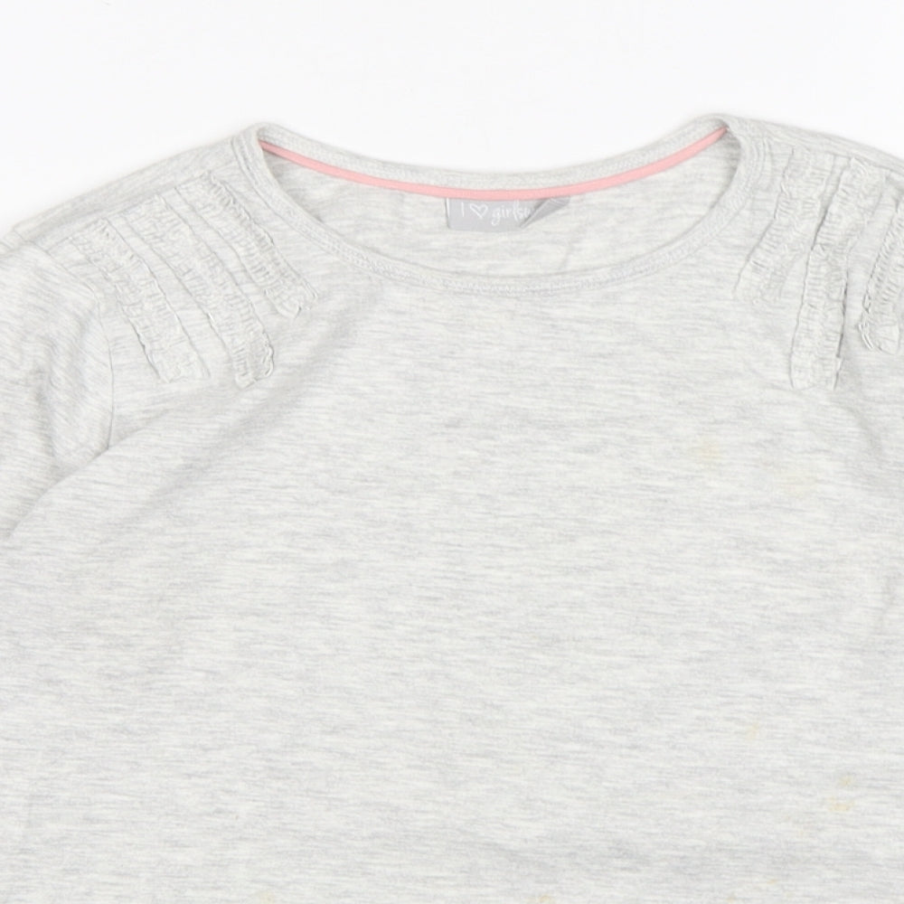 Matalan Girls Grey  Cotton Basic T-Shirt Size 10-11 Years Round Neck