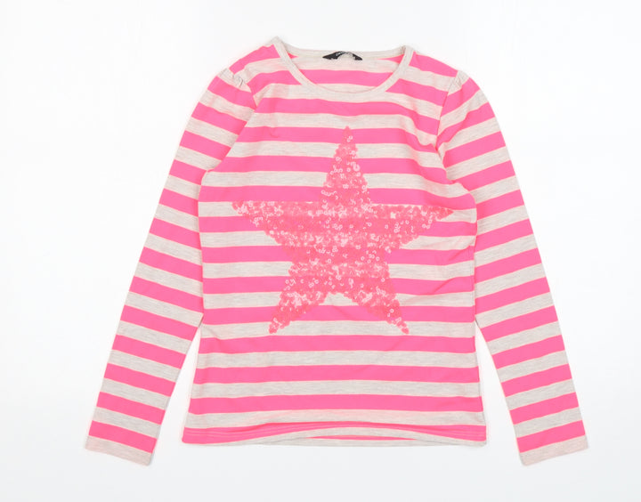 George Girls Multicoloured Striped Polyester Basic T-Shirt Size 9-10 Years Round Neck