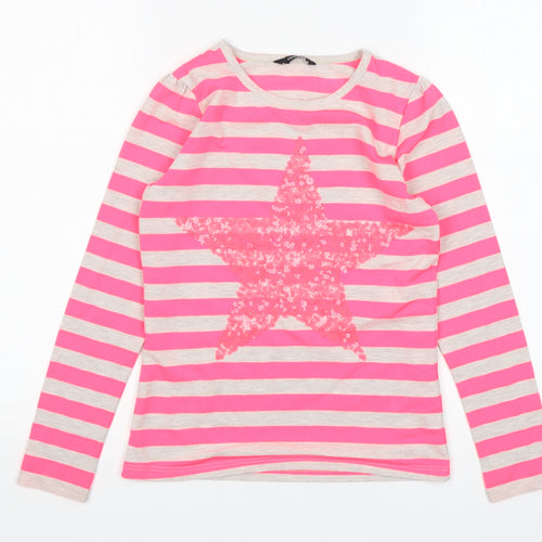 George Girls Multicoloured Striped Polyester Basic T-Shirt Size 9-10 Years Round Neck