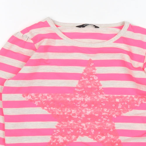 George Girls Multicoloured Striped Polyester Basic T-Shirt Size 9-10 Years Round Neck