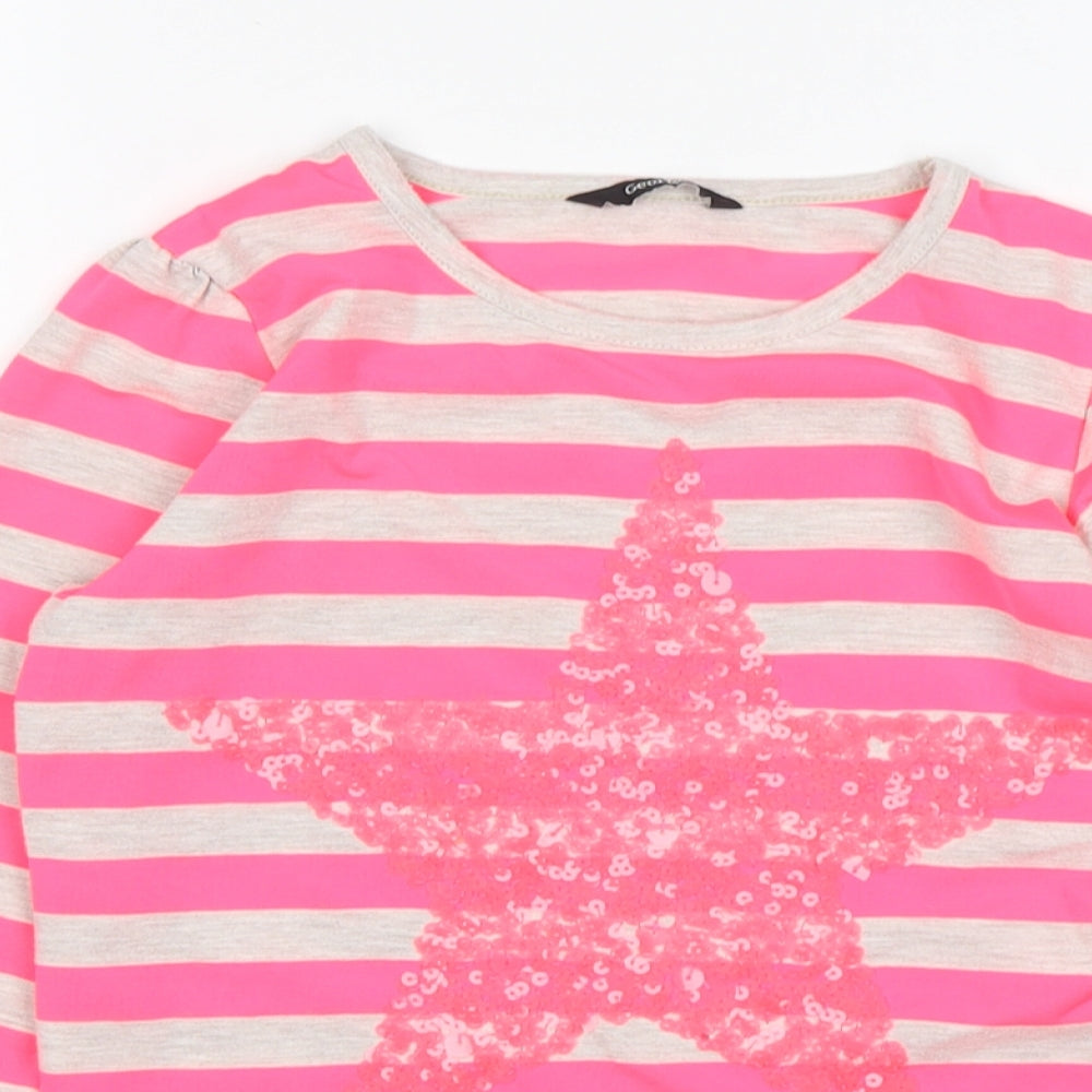 George Girls Multicoloured Striped Polyester Basic T-Shirt Size 9-10 Years Round Neck