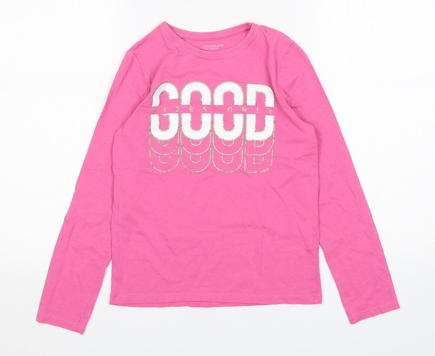 Primark Girls Pink  Cotton Basic T-Shirt Size 10-11 Years Round Neck