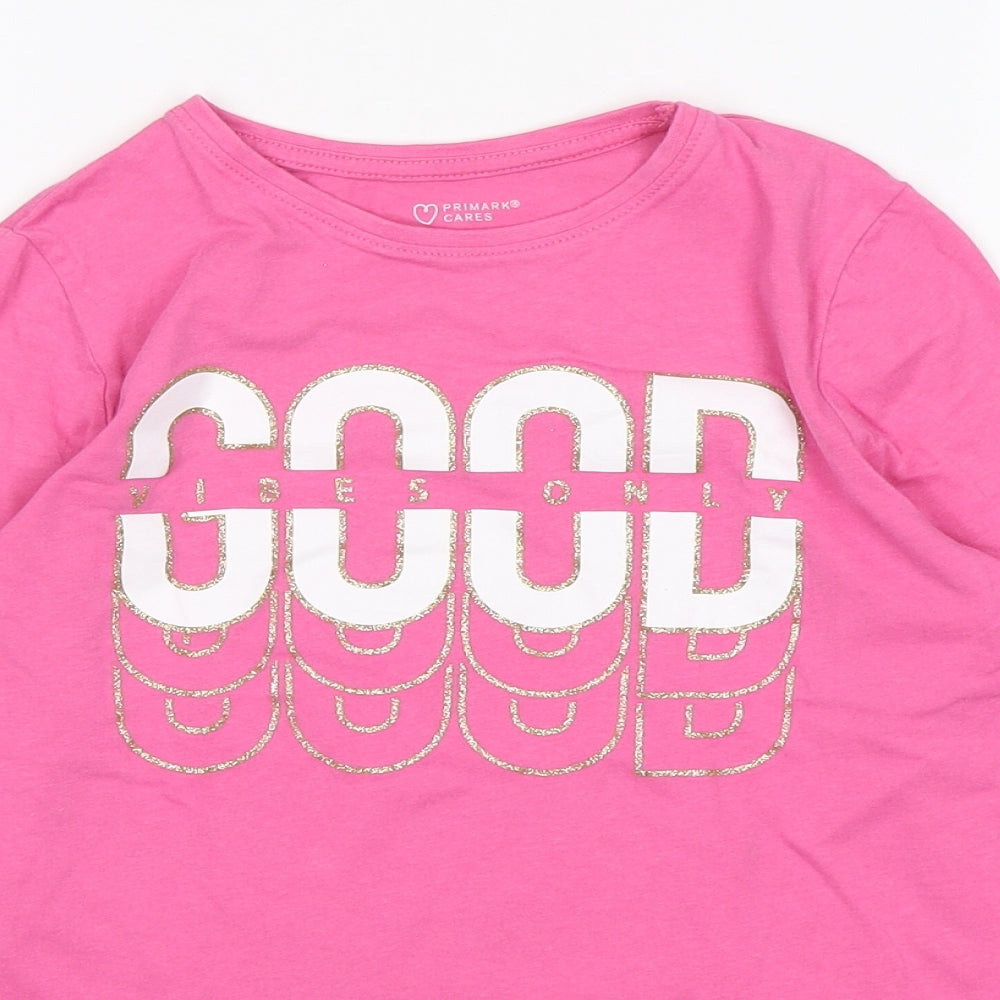 Primark Girls Pink  Cotton Basic T-Shirt Size 10-11 Years Round Neck