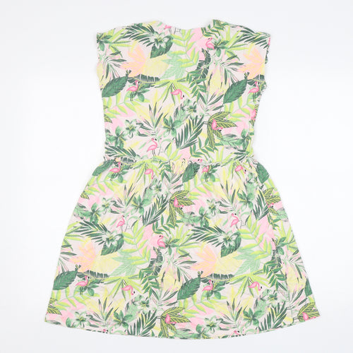 George Girls Green Floral Cotton T-Shirt Dress  Size 12-13 Years  Round Neck