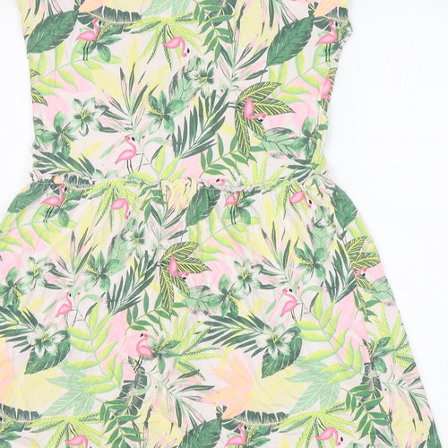 George Girls Green Floral Cotton T-Shirt Dress  Size 12-13 Years  Round Neck