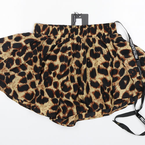 PRETTYLITTLETHING Womens Multicoloured Animal Print Polyester A-Line Skort Size 4  Regular