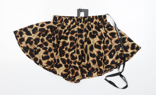 PRETTYLITTLETHING Womens Multicoloured Animal Print Polyester A-Line Skort Size 4  Regular