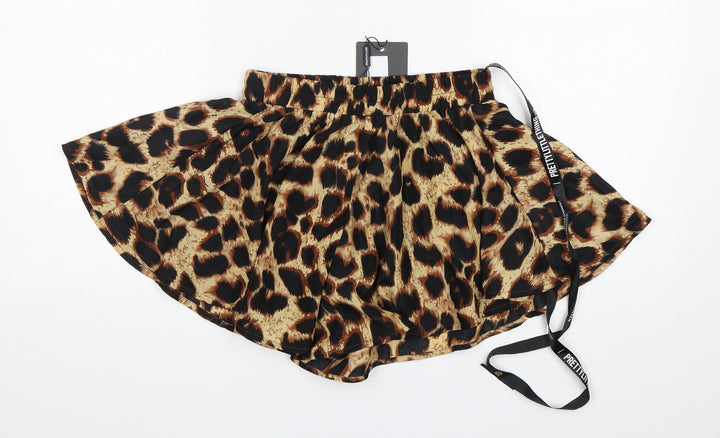 PRETTYLITTLETHING Womens Multicoloured Animal Print Polyester A-Line Skort Size 4 Regular