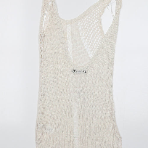 PRETTYLITTLETHING Womens White Round Neck  Viscose Vest Jumper Size 6