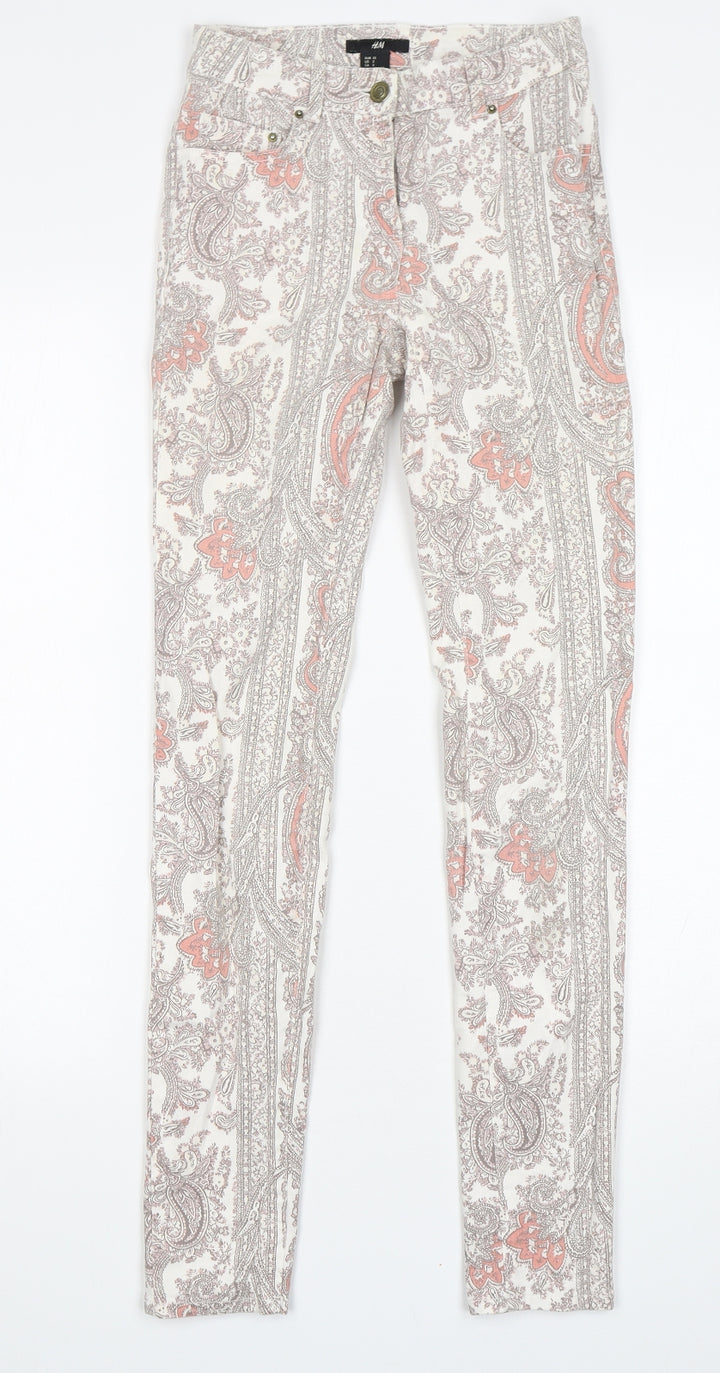 H&M Womens Multicoloured Paisley Cotton Skinny Jeans Size 4 L30 in Regular