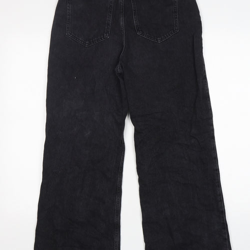 New Look Womens Black  Cotton Wide-Leg Jeans Size 8 L29 in Regular