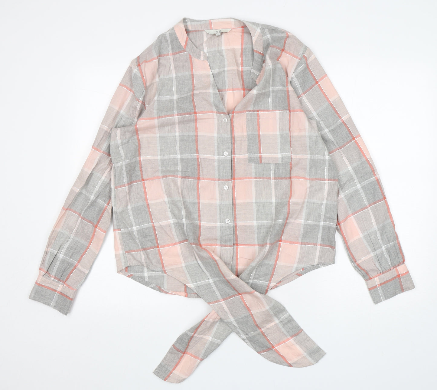 NEXT Womens Multicoloured Check Cotton Basic Button-Up Size 12 V-Neck