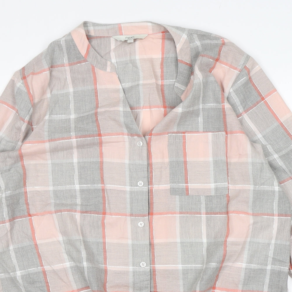 NEXT Womens Multicoloured Check Cotton Basic Button-Up Size 12 V-Neck