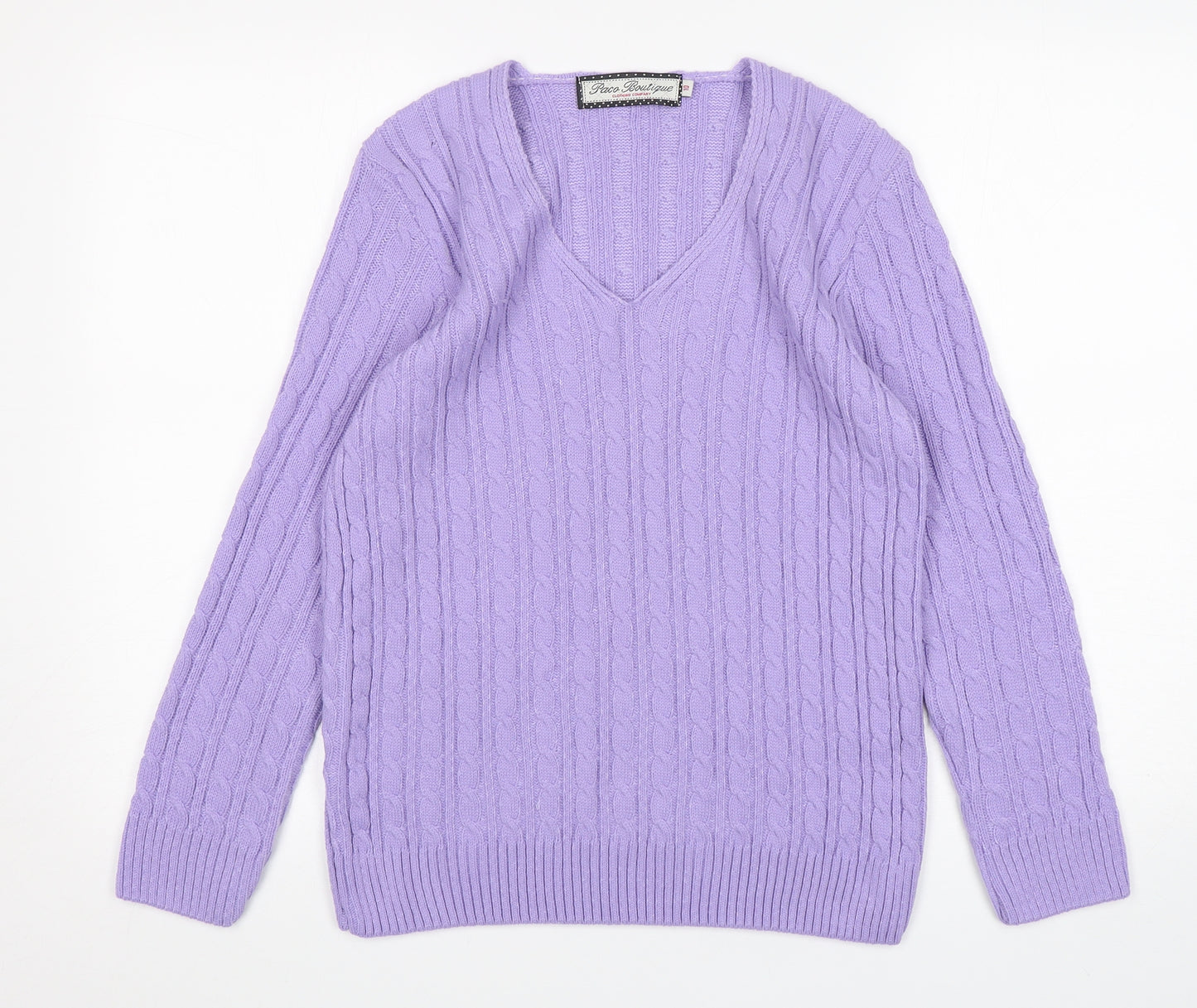 Paco Boutique  Womens Purple V-Neck  Acrylic Pullover Jumper Size 10