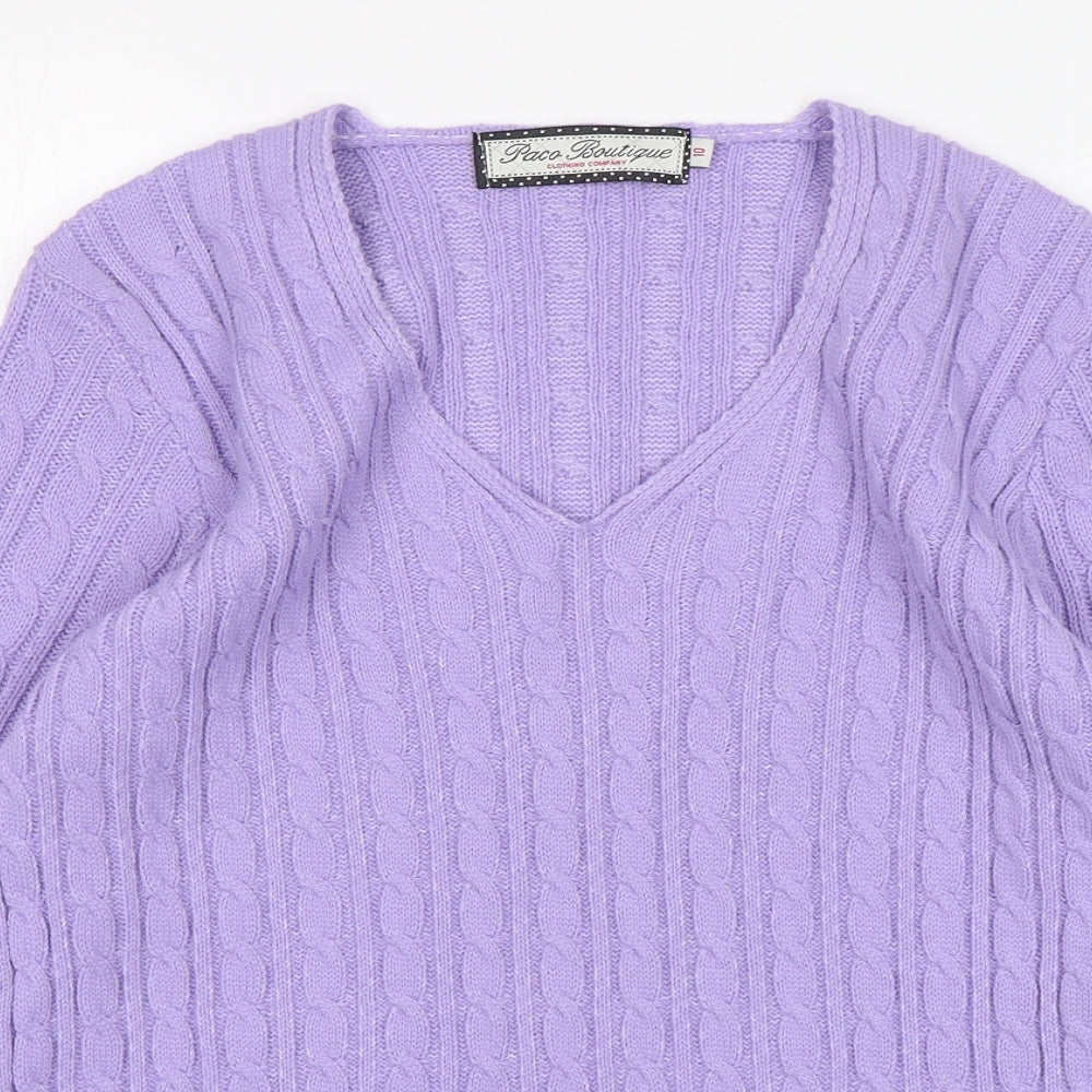 Paco Boutique  Womens Purple V-Neck  Acrylic Pullover Jumper Size 10