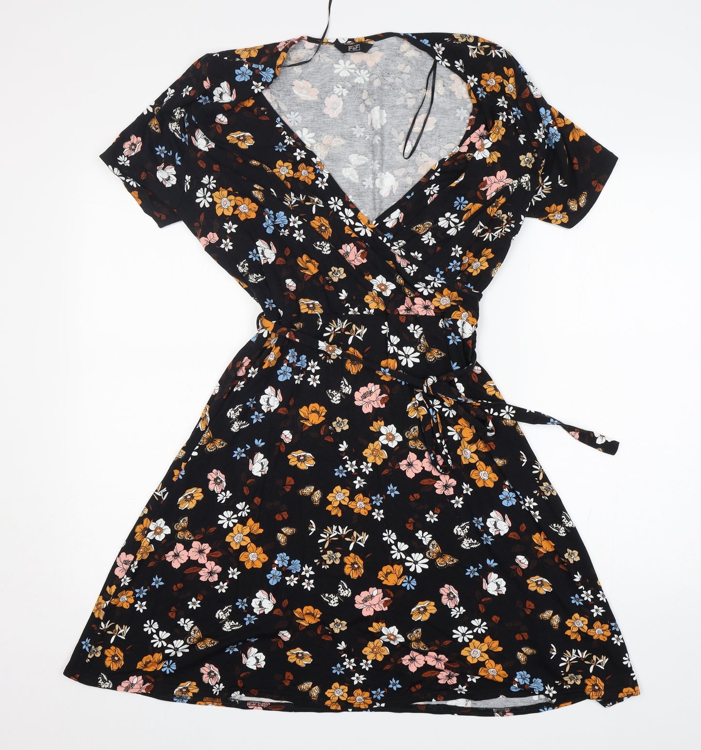 F&F Womens Multicoloured Floral Viscose Fit & Flare  Size 16  V-Neck